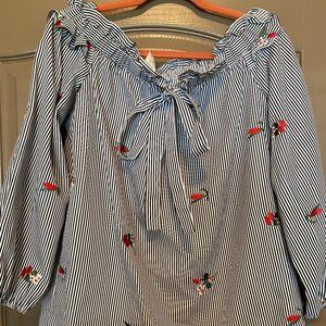 Off Shoulder Embroidered Top + Back Bow Detail - M